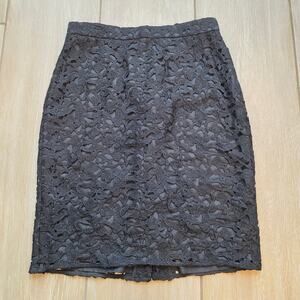 J.CREW Black Lace Pencil Skirt Scalloped Cocktail Wedding Guest Mini Women 0